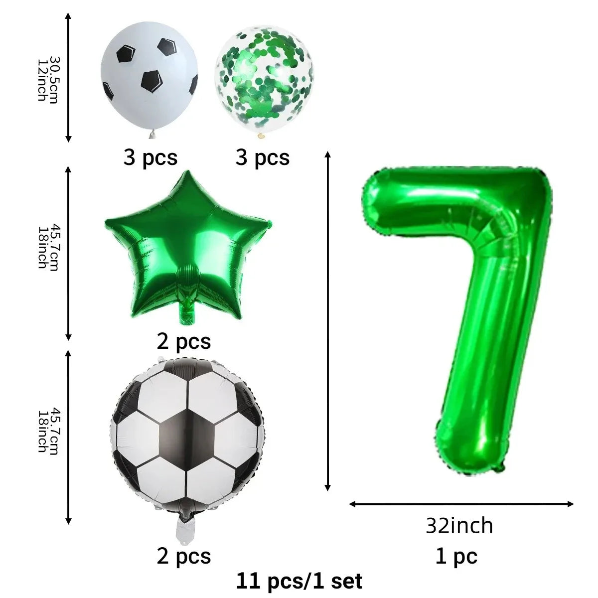 11 Pcs Football Theme Party Decoration balloon Set Birthday and Anniversary Number123456789 Green balloon for Champions Cup