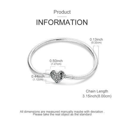 Original 925 Sterling Silver Charm Bracelets Heart Clip Bead Snake Chain Bracelet Fit Charms Beads Diy For Woman Fine Jewelry
