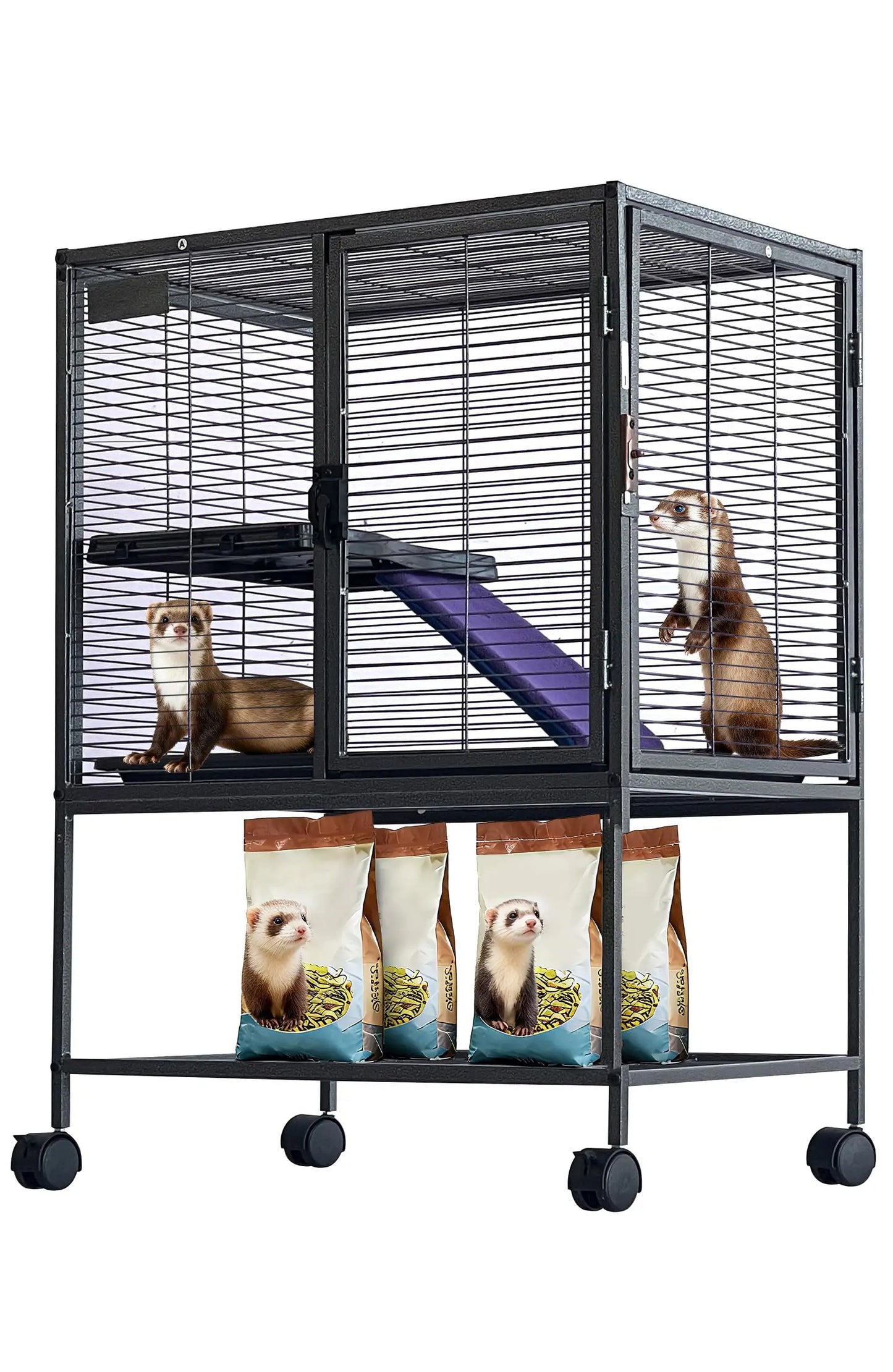 Metal Small Animal Cage, 36'' H Multi-Level Ferret Cage for Small Animals - Large Hamster Cage with Ramp, Storage Stand, Removable Tray for Chinchilla, Rabbit, Guinea Pigs, Hedgehog, Gerbil