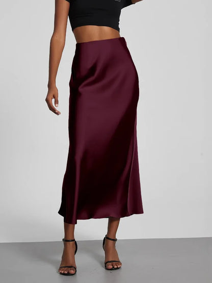 21 Colors New 2026 Women's Elegant High Waist Satin Long Skirts Female Summer Solid Color Faldas