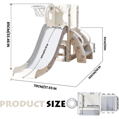 Children's slide, multifunctional Toddler Slide With Playpen, Storage Space and Non-slip Steps, Indoor & Outdoor Pla(Gray White)