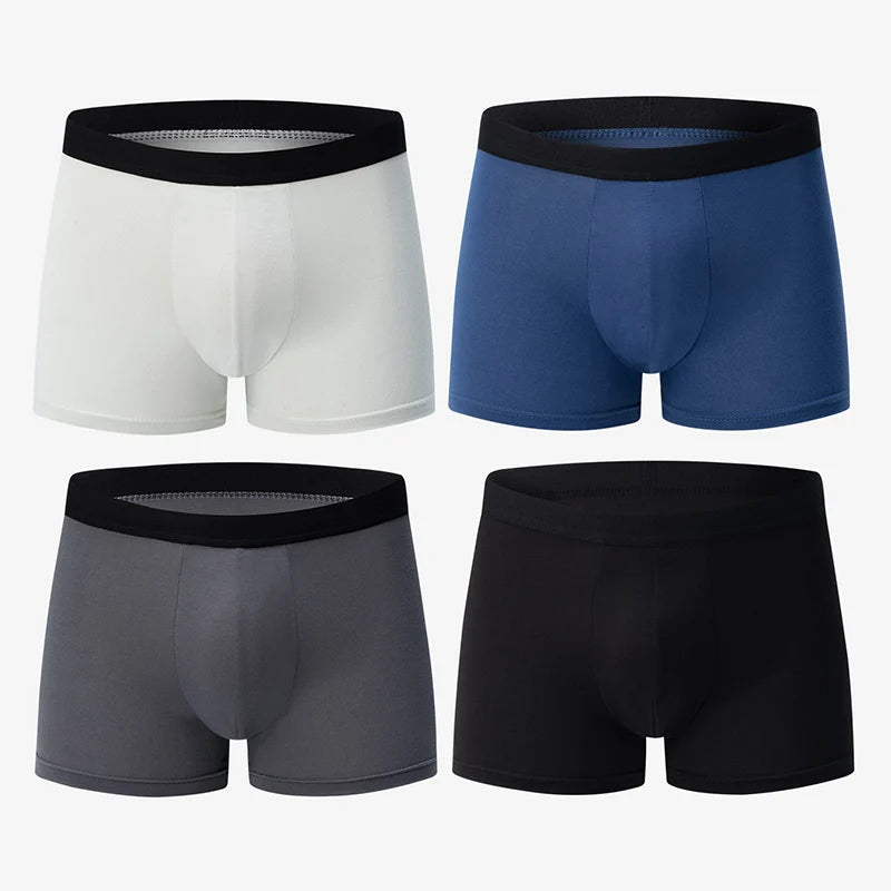 4 Pack Europe And America Size Men'S Solid Color Sexy Boxer Underwear Antibacterial Breathable Plus Size Men'S Shorts Underwear