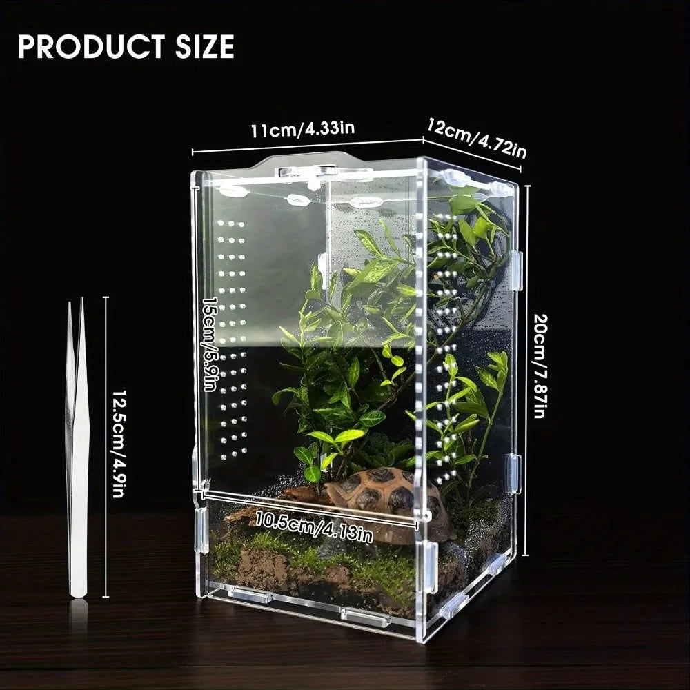 Acrylic Jumping Spider Enclosure Buckle Lock Escape Proof Reptile Feeding Tank Transparent Ventilated Spider House