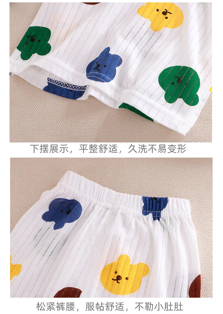 1Set Summer Pour Cotton Boy Girl Outfit Baby Infant T-shirt+Pant Set Kid Cartoon Clothe Set Children Solid Air Conditioning Suit