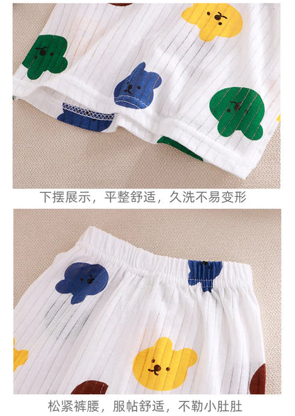 1Set Summer Pour Cotton Boy Girl Outfit Baby Infant T-shirt+Pant Set Kid Cartoon Clothe Set Children Solid Air Conditioning Suit