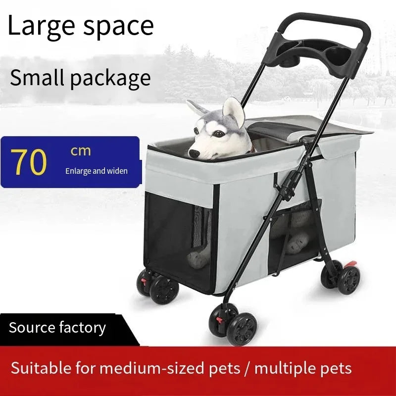 Medium To Large Dog Pet Stroller Multifunctional and Foldable Suitable for Outdoor Travel, Large Size for Commuting and Portable