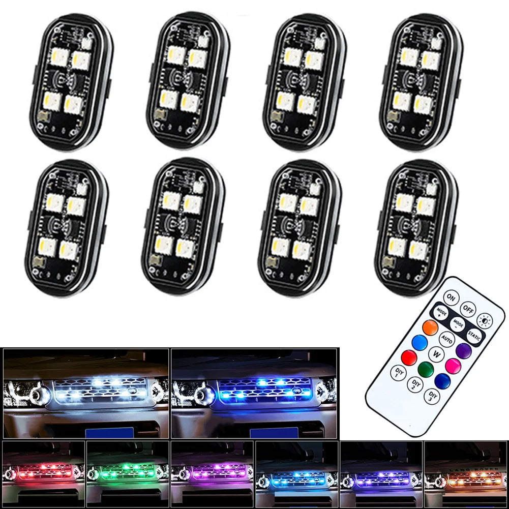 1-8pcs Wireless LED Strobe Lights Car Decor Atmosphere Light 8 Colors Rechargeable Led Lights Anti-Collision LED Warning Light