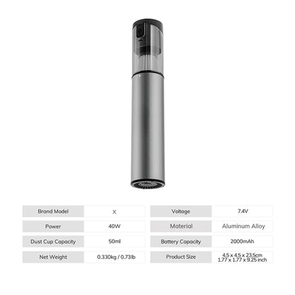 Cordless Laptop Vacuum Cleaner Portable USB Rechargeable Car Vacuum Mini & Cool Model-X（Aluminum Alloy）