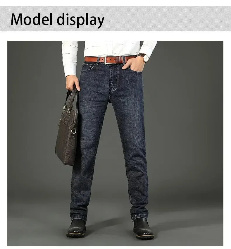 New Business‑Style Men's Jeans, Comfortable Straight Leg Stretch Denim Pants, Classic Blue Black Work Trousers, Fashion Versatile Male Clothing For Office, Business Occasions And Casual Daily Outfit