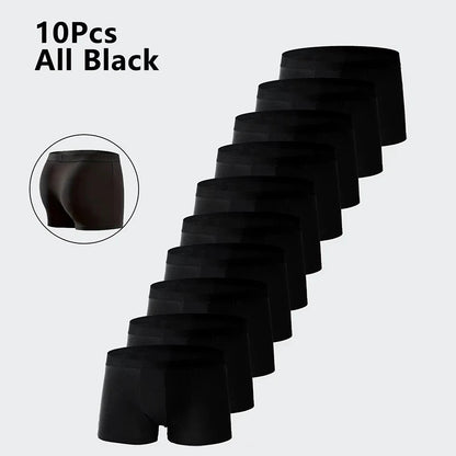 10Pcs/Set Men's Underwear Black Color High Stretch Boxer Shorts Sexy Men Panties Plus Size L-4XL Breathable Soft Men Boxers