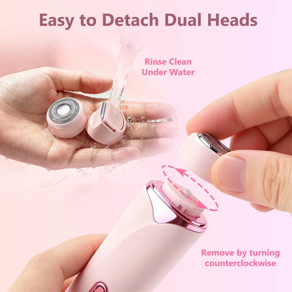 Electric Shaver for Women Waterproof Wet & Dry Hair Razors 2 in 1 Double Head Portable Bikini Hair Trimmer Detachable Head Shave