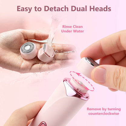 Electric Shaver for Women Waterproof Wet & Dry Hair Razors 2 in 1 Double Head Portable Bikini Hair Trimmer Detachable Head Shave
