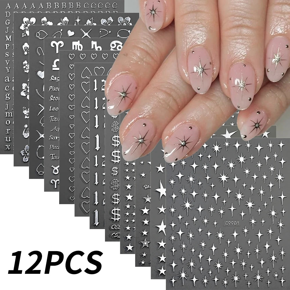 12pcs/set Cute Cartoon Dog/Cat Nail Art Stickers 3D Graffiti Black Cat Dog  Nail Decals 8*10cm Self-Adhesive Cartoon Nail Art Su