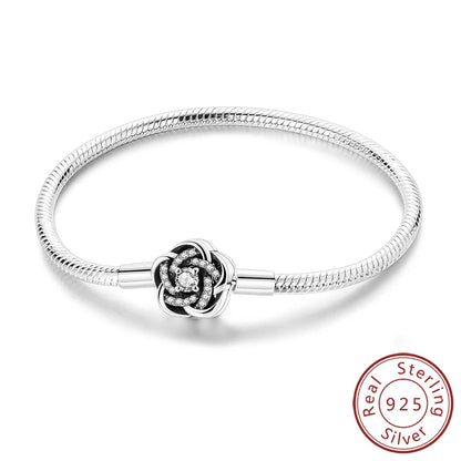 Original 925 Sterling Silver Bracelets 17-20CM Love Heart Flowers Butterfly Charms Beads Bracelet For Women Fashion Jewelry Gift