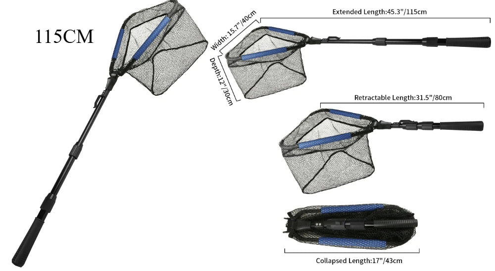 Telescopic Fishing Net with Blue Foam Rubber Coated  Foldable Collapsible Fish Landing Net for Saltwater Freshwater Fish Catch