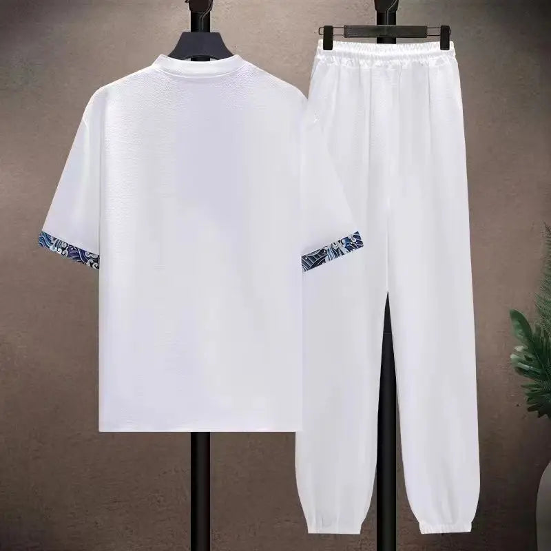 (Shirt + trousers) 2026 summer shirts men fashion Cotton shirts men's breathable sets High quality shirts Two Piece size M-5XL