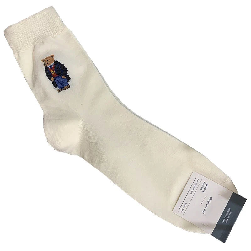 Good Quality Cartoon Gentleman Bear Men's Socks Cotton Harajuku Style Sport Boys Skateboard Novelty Breathable  Christmas Gifts