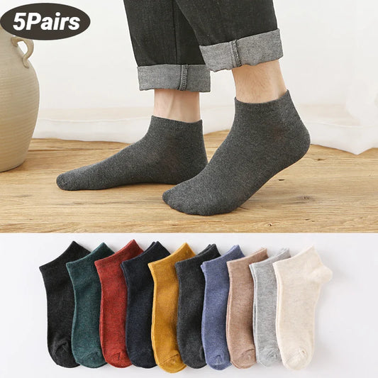 5Pairs Low Cut Men Women Socks Solid Breathable Sports Male Short Pack Sock Set High Quality Ankle Casual Vintage Colours Boat