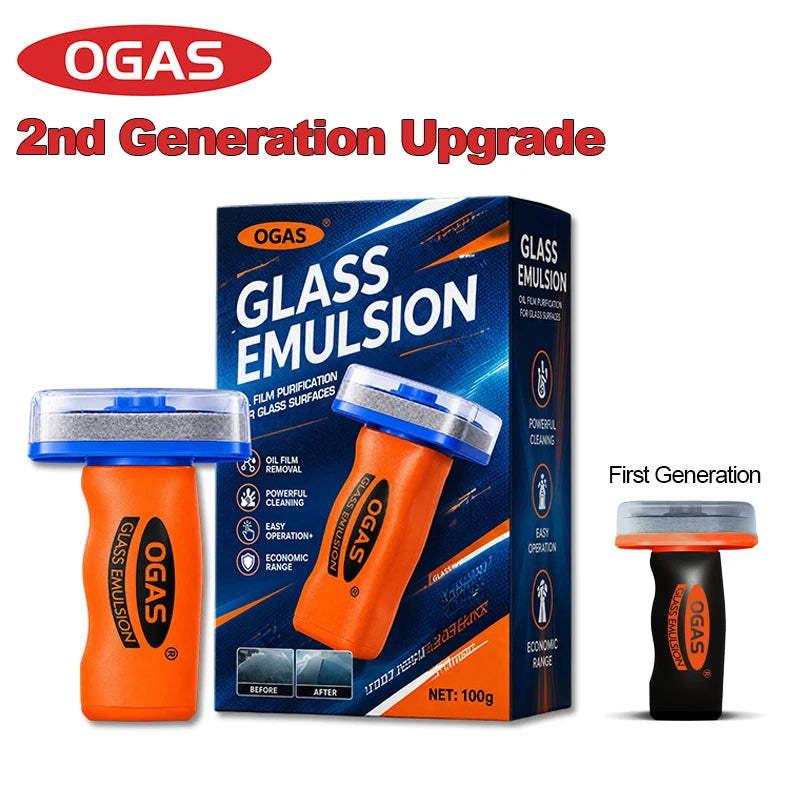 OGAS 2G Upg 100g Car Glass Oil Film Remover Emulsion with Built-in Brush Windshield Glass Cleaner Streak-Free Anti-Glare Clear