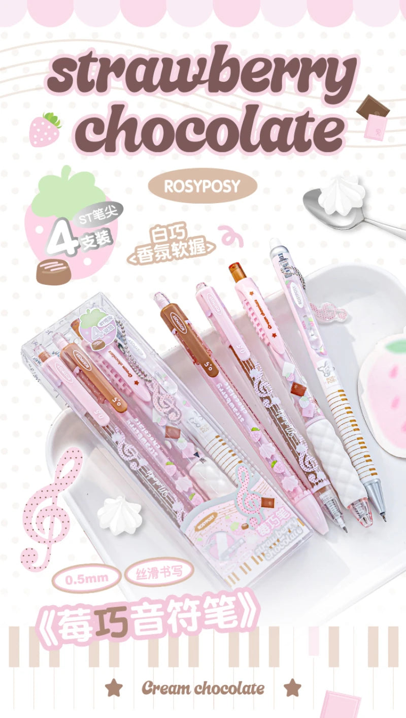 4Pcs Cute Kawaii Gel Pens Set Aesthetic 0.5mm Fine Point Retractable Pens for School Office Writing Sweet Chocolate Stationery