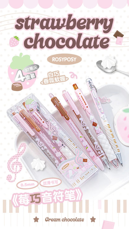 4Pcs Cute Kawaii Gel Pens Set Aesthetic 0.5mm Fine Point Retractable Pens for School Office Writing Sweet Chocolate Stationery