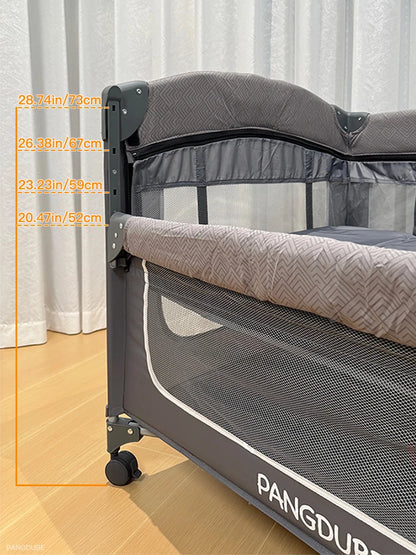 PANGDUBE Baby Crib 0-3 Years Bedside Sleeper with Wheels Foldable Baby Bed with Diaper Changer Playpen for Mom Baby Shower Gift