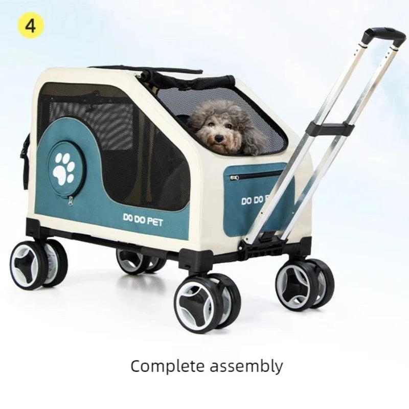 Pet Travel Luggage Cart with Folding Handlebar - Durable Oxford Fabric, Large Capacity, Breathable Mesh, Quiet Wheels