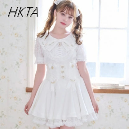Japanese Liz Skirt High Waist Thin Kawaii Cute Bow Lolita Skirts Women Summer New Elastic High Waist Ruffle Short Pleated Skirt