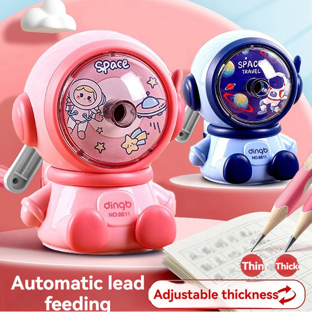 1pc Astronaut Cartoon Pencil Sharpener Students Pencil SharpenerHand Crank Manual Sharpener Cartoon Pencil Cutter For School