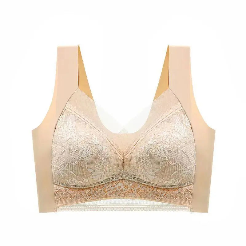 3Pcs Women Lace Bra Perspective Push Up Ice Silk Deep V Bralette Bra Sexy Lingerie Tops Plus Size Cup Mom's underwear L-5XL