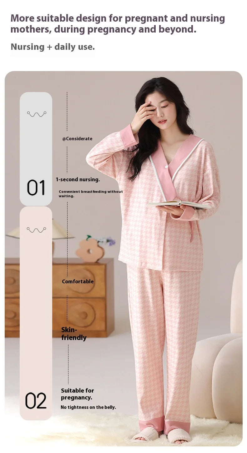 Postpartum Clothing with Chest Cushion Autumn Postpartum Women Pajamas Maternity Ladies Breastfeeding Clothes Pregnancy Homewear