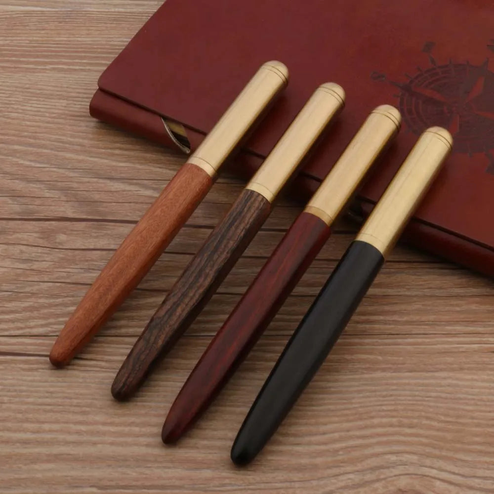 High Quality Copper WOOD RollerBall Pen brass Ebony spinning Red gold BALL POINT PEN Stationery Office school supplies Writing