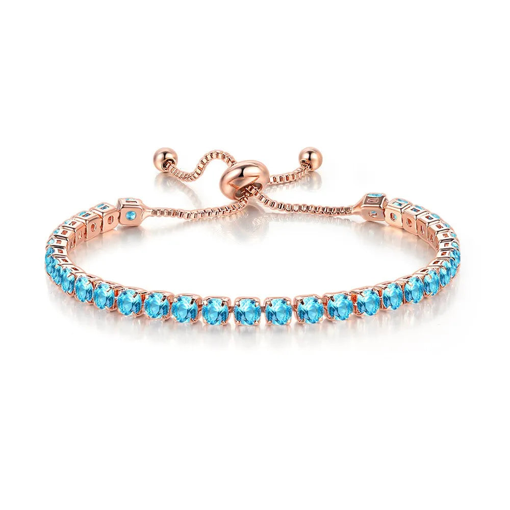 Adjustable Colorful Birthstone Tennis Bracelets for Women 4MM Crystal Bangle Female Hand Chain Trend Jewelry Accessories H133