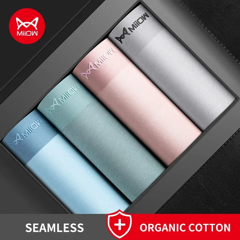 MiiOW 4Pcs Sexy Cotton Men Underpants Boxers Graphene Antibacterial Innerwear Man Underwear Breathable Men's Panties Underpants