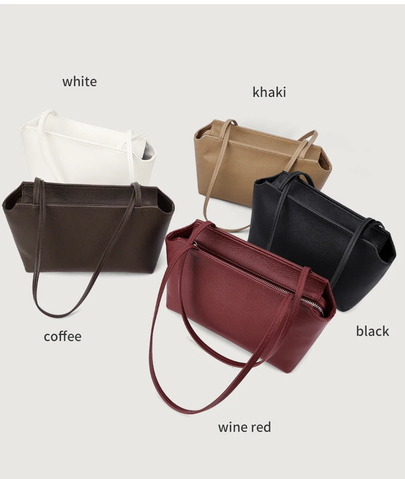 Luxury Women's Genuine Cowhide Leather Mini Shoulder Tote Bag Pebbled Leather Long Strap Underarm Handbag Minimalist Daily Purse