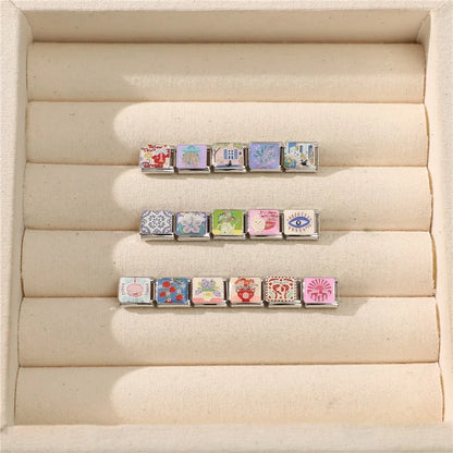 Fashion Drip Glaze Blue Eyes Colorful Butterfly Italian Charm Links Fit 9mm Stainless Steel Bracelet Jewelry DIY Making Beads