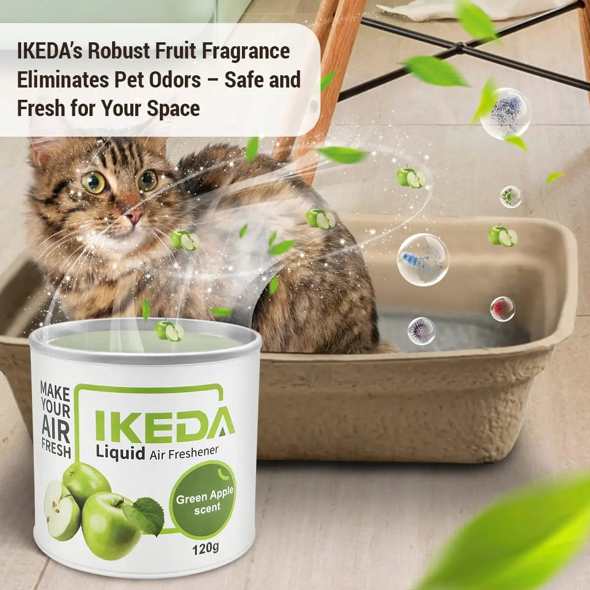 IKEDA 120g Green Apple Scent Liquid Air Freshener, Long Lasting Fruity Fragrance, Powerful Odor Eliminator for Car Home Office,