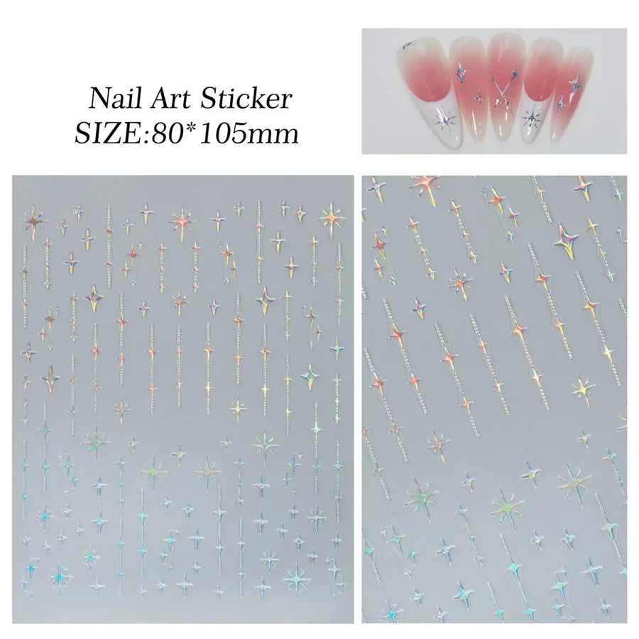 3D Star Nail Art Stickers Decals Self-Adhesive Metal Silver DIY Nail Stickers Decoration Decals Manicure Accessories