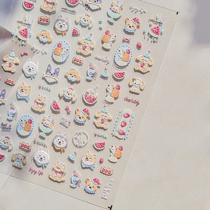 Grid Patterned Star Bowknot Cherry Polka Dot Line Colorful Geometric Five-pointed Star Adhesive Nail Art Sticker Manicure Decal