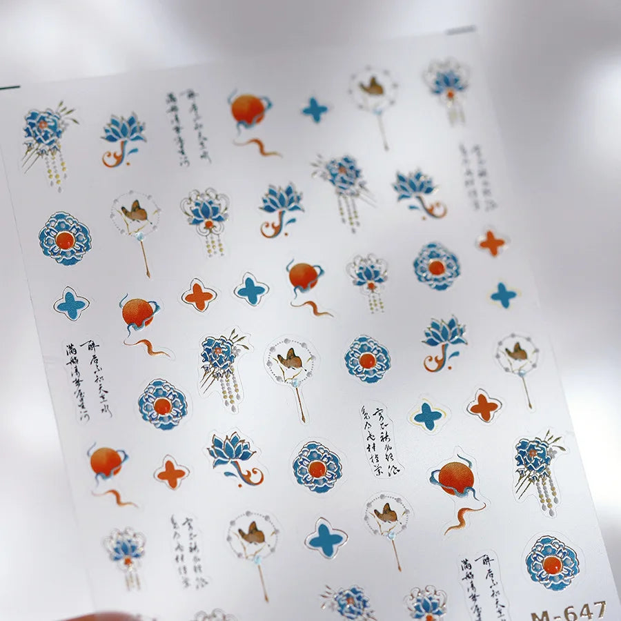 Bohemian Pattern Colorful Love Heart Moon Pearl Crystal Rhinestone 5D Nail Art Sticker Self Adhesive Decoration Manicure Decal