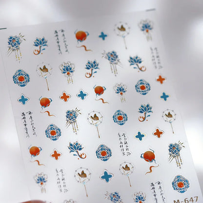 Bohemian Pattern Colorful Love Heart Moon Pearl Crystal Rhinestone 5D Nail Art Sticker Self Adhesive Decoration Manicure Decal
