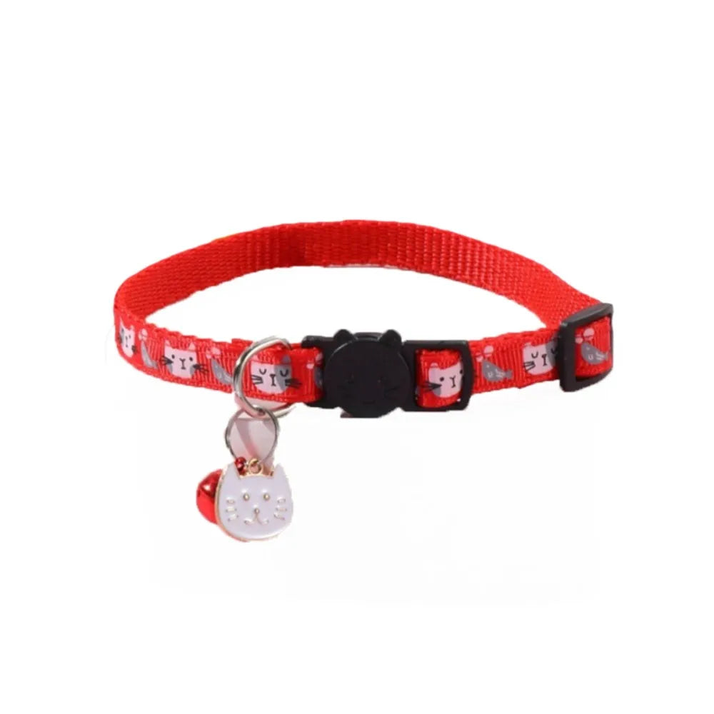 Adjustable Pet Cat Collar Quick Release Safety Buckle Anti-lost Cat Necklace Cat Pattern with Cat Face Pendant Bell