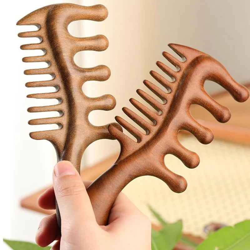 1Pcs Golden Silk Sandalwood Narrow Dual-purpose Comb Care Scalp Comb Gua Sha Meridian Dredging Hairdressing Tool