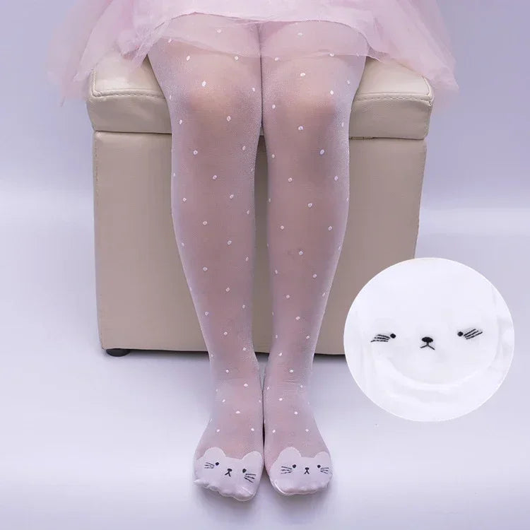 Spring Summer Tights for Girls Cartoon Thin Silk Pantyhose Kids Candy Color Dot Dance Stocking Child Girls Tights with Cats