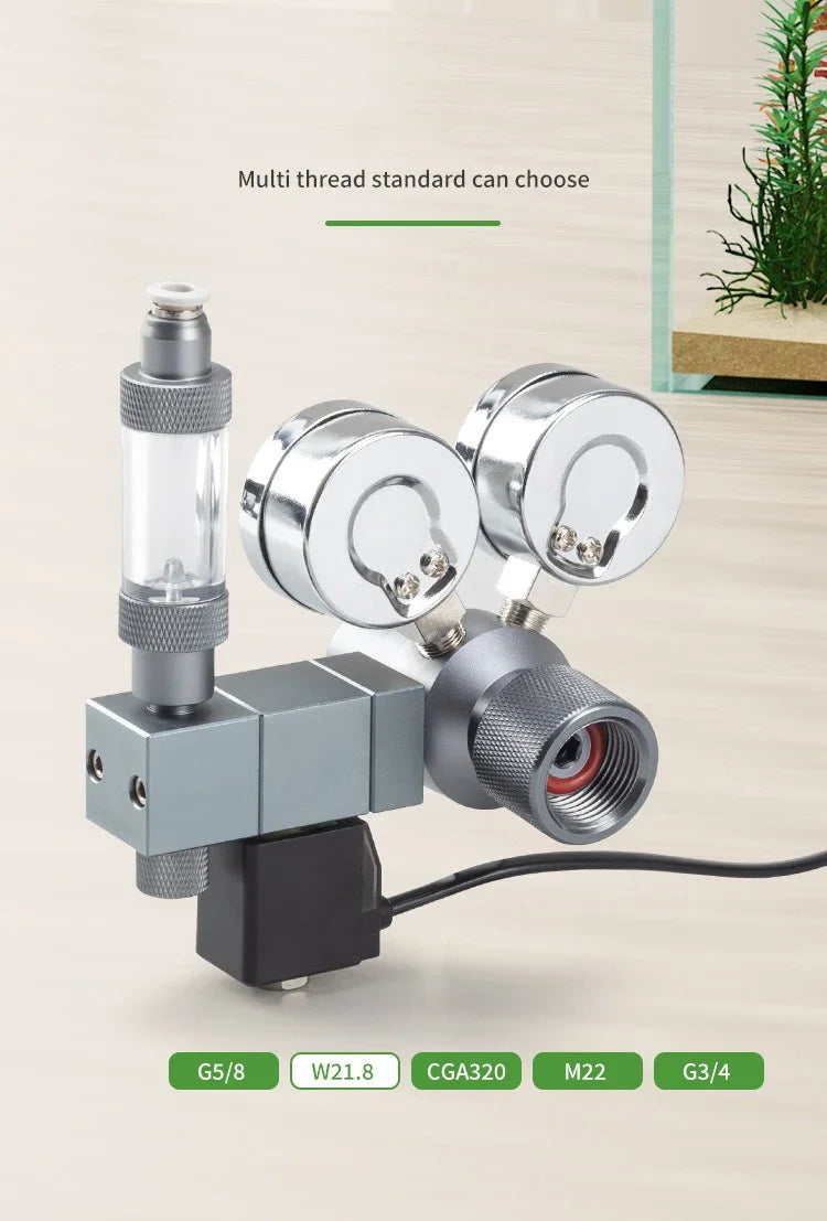 Aquarium CO2 Regulator Dual Meter Solenoid Valve Quick Plug Foam Recorder Control System Fish Tank CO2 Pressure Reducing Valve