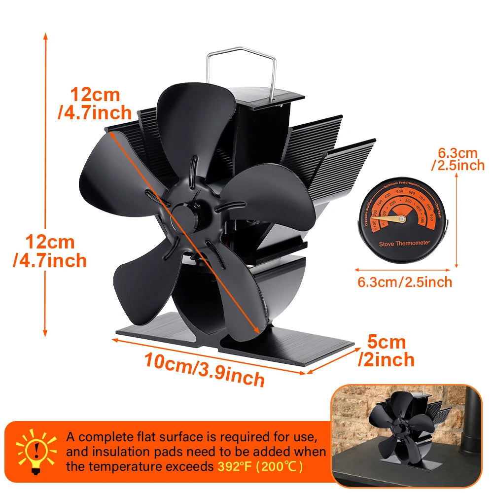 Mini Stove Fan Heat Powered Fireplace Fan Log Wood Burner Eco-fan Quiet 5 Blade Fireplace Fan Home Winter Warm Heat Distribution