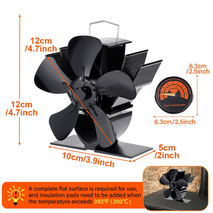 Mini Stove Fan Heat Powered Fireplace Fan Log Wood Burner Eco-fan Quiet 5 Blade Fireplace Fan Home Winter Warm Heat Distribution