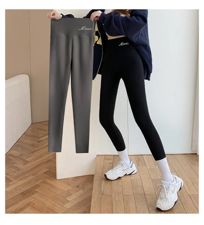 BIVIGAOS Women's Autumn Winter High Waist DE Velvet Leggings Thick Spontaneous Hot Warm Leggings Slim Elastic Leggings
