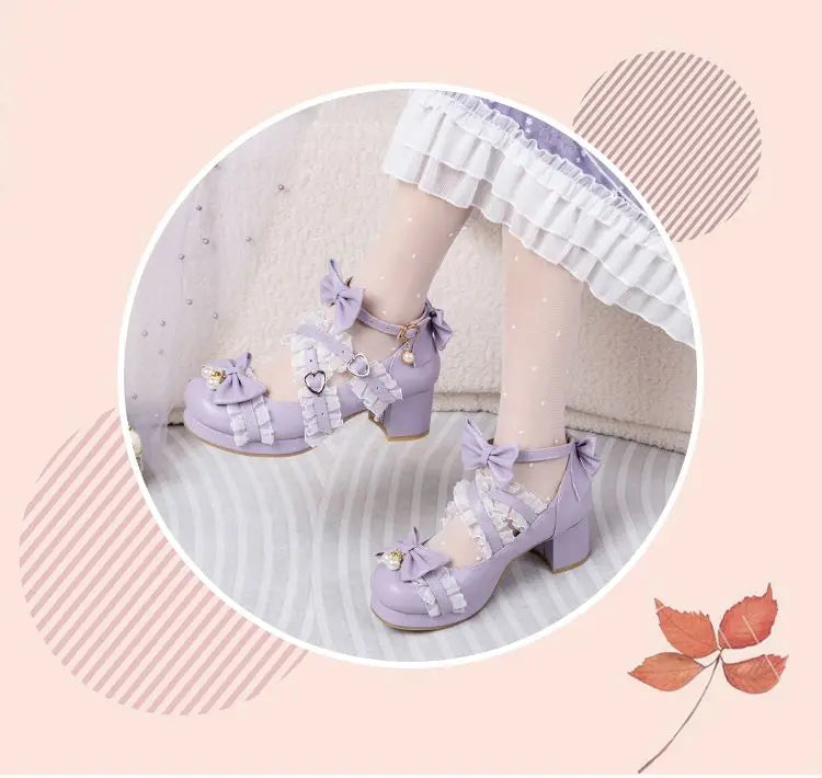 NASBAVI White Lace Bow Cosplay High Heels Women Cross Strap Buckle Platform Mary Jane Shoes Female Party Princess Lolita Pumps