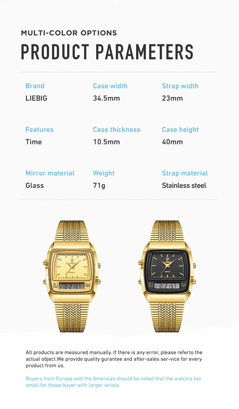 New Fashion Casual Watch Men Digital Dual Time Week Gold Sport 3bar Waterproof Quartz Wristwatches Clock relogio masculino L1030